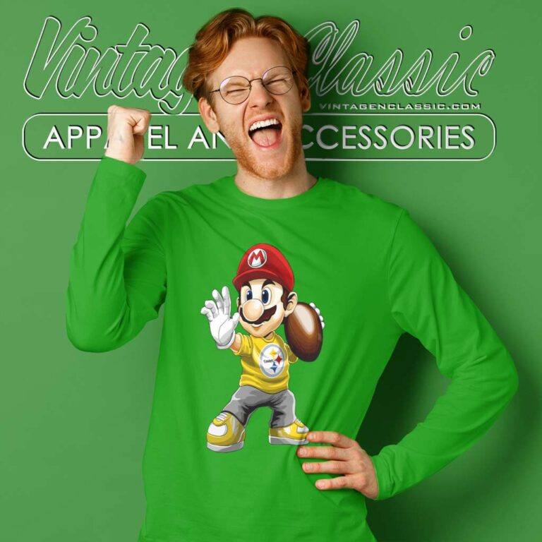 Pittsburgh Steelers American Football Team Mario Nintendo Long Sleeve Tee Pittsburgh Steelers American Football Team Mario Nintendo Long Sleeve Tee