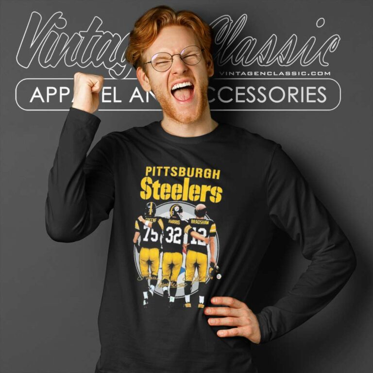 Pittsburgh Steelers Greene Harris And Bradshaw Signature Long Sleeve Tee Pittsburgh Steelers Greene Harris And Bradshaw Signature Long Sleeve Tee