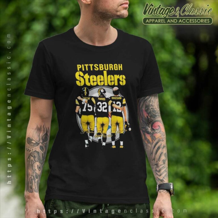 Pittsburgh Steelers Greene Harris And Bradshaw Signature T Shirt Pittsburgh Steelers Greene Harris And Bradshaw Signature T Shirt