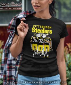 Pittsburgh Steelers Greene Harris And Bradshaw Signature Women TShirt