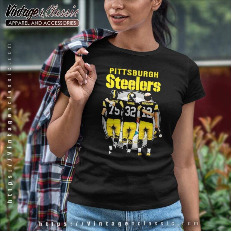 Pittsburgh Steelers Greene Harris And Bradshaw Signature Women TShirt Pittsburgh Steelers Greene Harris And Bradshaw Signature Women TShirt
