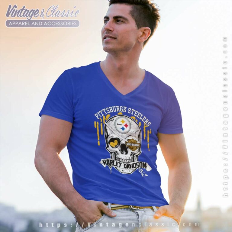 Pittsburgh Steelers Harley Davidson Skull V Neck TShirt Pittsburgh Steelers Harley Davidson Skull V Neck TShirt