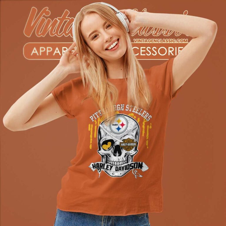 Pittsburgh Steelers Harley Davidson Skull Women TShirt Pittsburgh Steelers Harley Davidson Skull Women TShirt