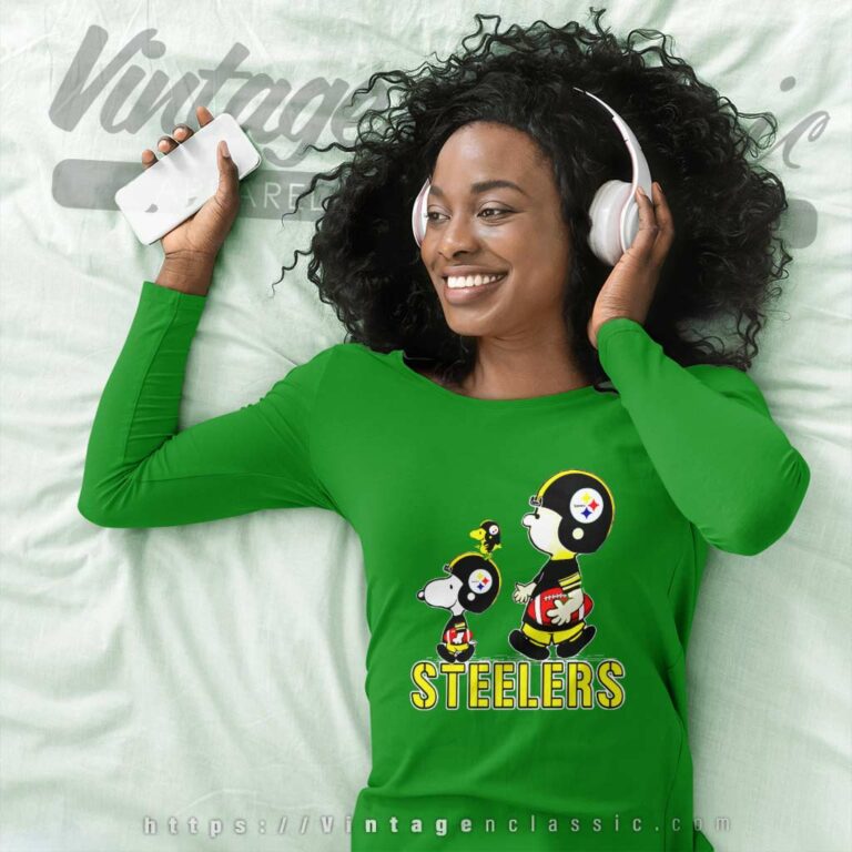 Pittsburgh Steelers Here We Go Steelers Charlie Brown Snoopy And Woodstock Long Sleeve Tee Pittsburgh Steelers Here We Go Steelers Charlie Brown Snoopy And Woodstock Long Sleeve Tee