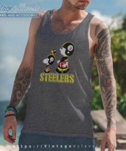 Pittsburgh Steelers Here We Go Steelers Charlie Brown Snoopy And Woodstock Tank Top Racerback