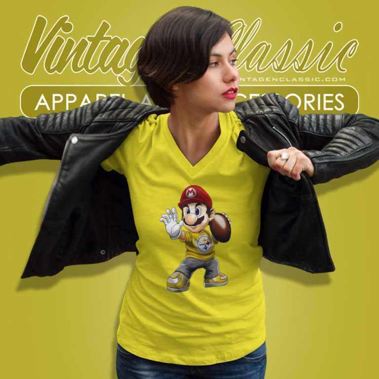 Pittsburgh Steelers Mario Nintendo V Neck TShirt Pittsburgh Steelers Mario Nintendo V Neck TShirt