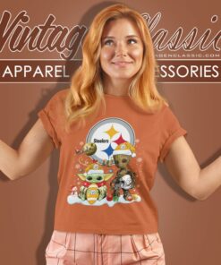 Pittsburgh Steelers Shirt Baby Yoda And Groot Santa Christmas Women T Shirt
