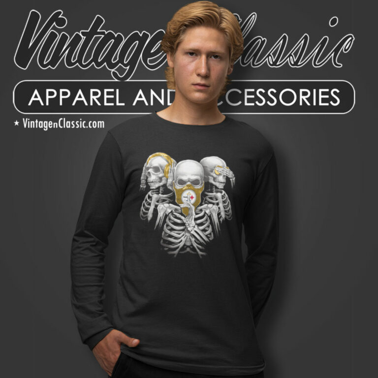 Pittsburgh Steelers Skeleton No Evil Long Sleeve Tee Pittsburgh Steelers Skeleton No Evil Long Sleeve Tee