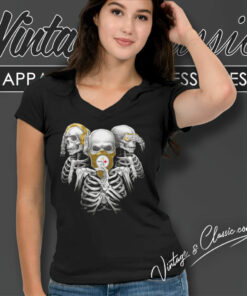 Pittsburgh Steelers Skeleton No Evil V Neck TShirt