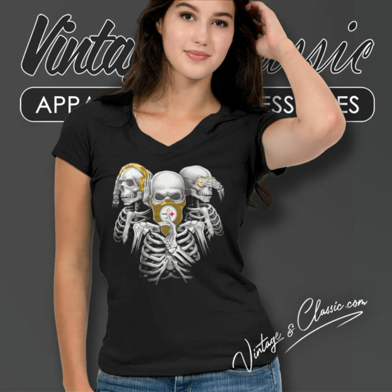 Pittsburgh Steelers Skeleton No Evil V Neck TShirt Pittsburgh Steelers Skeleton No Evil V Neck TShirt