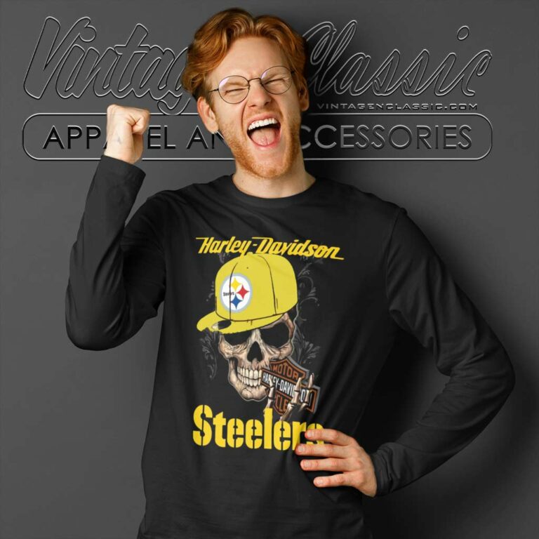 Pittsburgh Steelers Skull Motor Harley Davidson Cycles Long Sleeve Tee Pittsburgh Steelers Skull Motor Harley Davidson Cycles Long Sleeve Tee