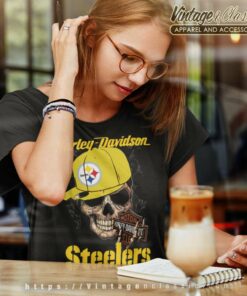 Pittsburgh Steelers Skull Motor Harley Davidson Cycles Women TShirt