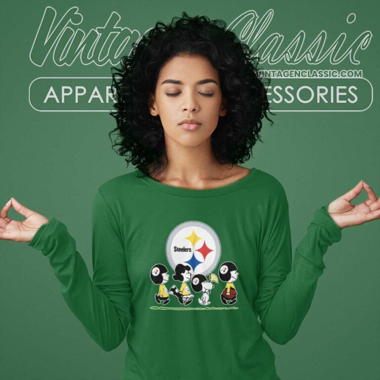 Pittsburgh Steelers Snoopy And Friends Walking Long Sleeve Tee Pittsburgh Steelers Snoopy And Friends Walking Long Sleeve Tee