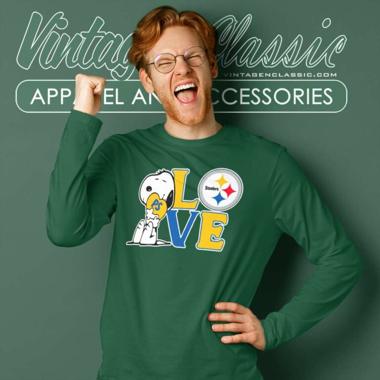 Pittsburgh Steelers Snoopy Love Heart Long Sleeve Tee Pittsburgh Steelers Snoopy Love Heart Long Sleeve Tee