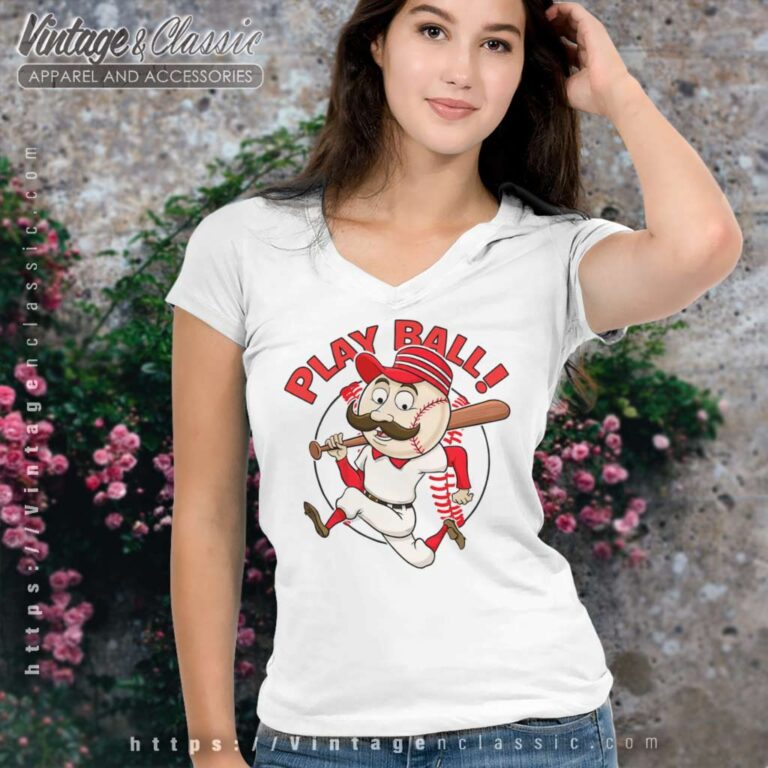 Play Ball Cincinnati Reds Mascot V Neck TShirt Play Ball Cincinnati Reds Mascot V Neck TShirt