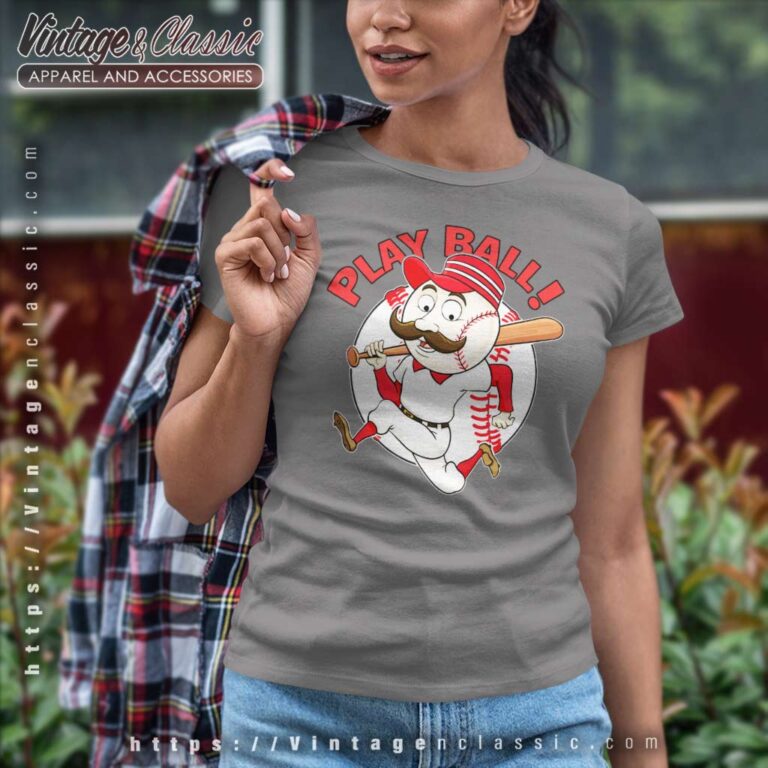 Play Ball Cincinnati Reds Mascot Women TShirt Play Ball Cincinnati Reds Mascot Women TShirt