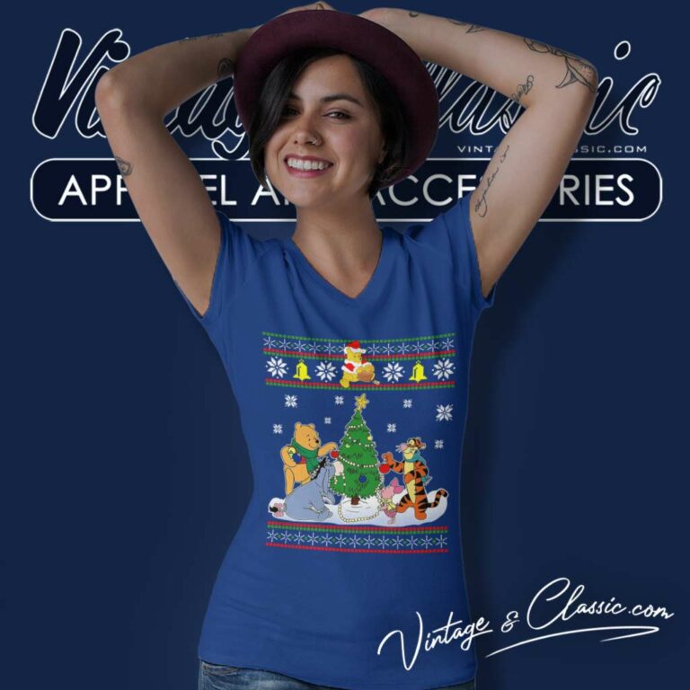 Pooh And Friends Winnie The Pooh Ugly Christmas V Neck TShirt Pooh And Friends Winnie The Pooh Ugly Christmas V Neck TShirt