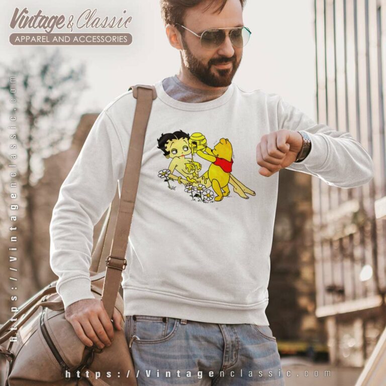 Pooh Pouring Honey On Betty Boop Sweatshirt Pooh Pouring Honey On Betty Boop Sweatshirt