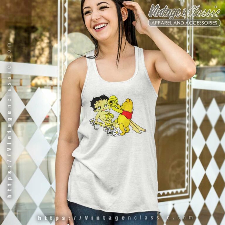 Pooh Pouring Honey On Betty Boop Tank Top Racerback Pooh Pouring Honey On Betty Boop Tank Top Racerback