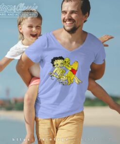 Pooh Pouring Honey On Betty Boop V Neck TShirt