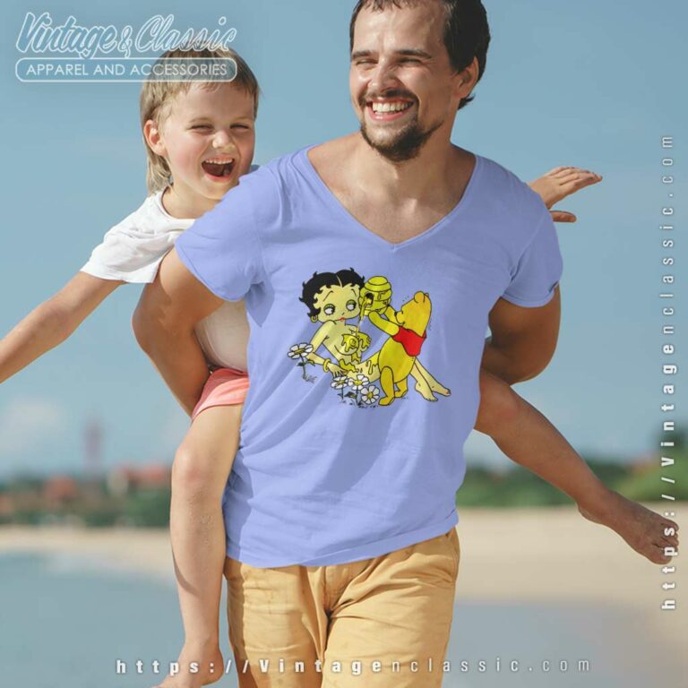 Pooh Pouring Honey On Betty Boop V Neck TShirt Pooh Pouring Honey On Betty Boop V Neck TShirt