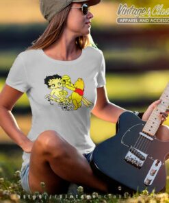 Pooh Pouring Honey On Betty Boop Women TShirt