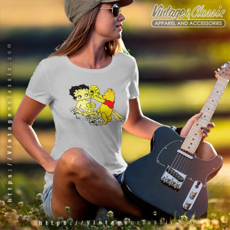 Pooh Pouring Honey On Betty Boop Women TShirt Pooh Pouring Honey On Betty Boop Women TShirt