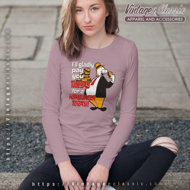 Popeye Shirt Wimpy Hamburger Long Sleeve Tee Popeye Shirt Wimpy Hamburger Long Sleeve Tee