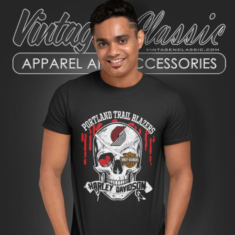Portland Trail Blazers Harley Davidson Skull T Shirt Portland Trail Blazers Harley Davidson Skull T Shirt