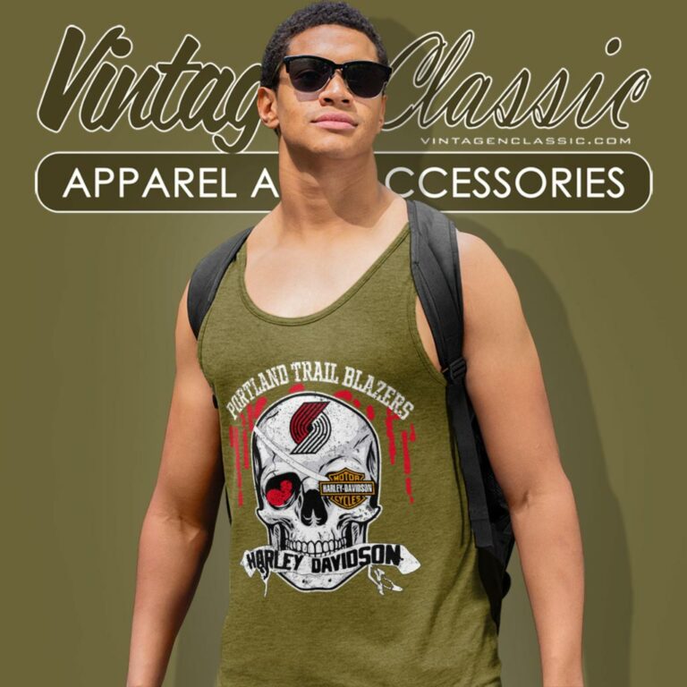 Portland Trail Blazers Harley Davidson Skull Tank Top Racerback Portland Trail Blazers Harley Davidson Skull Tank Top Racerback