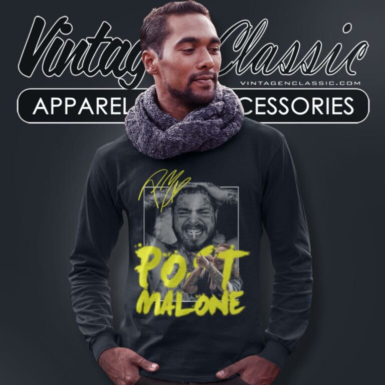 Post Malone Tattoo Smoking Long Sleeve Tee Post Malone Tattoo Smoking Long Sleeve Tee