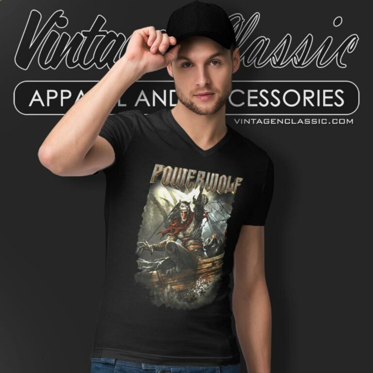 Powerwolf Shirt Sainted By The Storm V Neck TShirt Powerwolf Shirt Sainted By The Storm V Neck TShirt