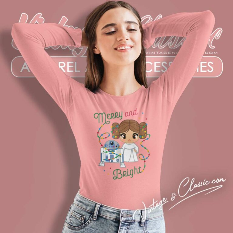 Princess Leia R2 D2 Star Wars Merry Christmas Long Sleeve Tee Princess Leia R2 D2 Star Wars Merry Christmas Long Sleeve Tee