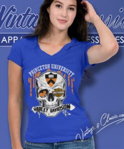 Princeton University Harley Davidson Skull V Neck TShirt