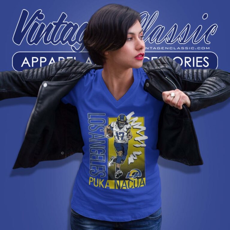 Puka Nacua Los Angeles Rams Homage Caricature Player V Neck TShirt Puka Nacua Los Angeles Rams Homage Caricature Player V Neck TShirt