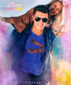 Puma Tropical Printed Logo V Neck TShirt