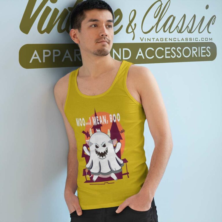 Pumpkin Moon Moo I Mean Boo Cow Ghost Halloween Tank Top Racerback Pumpkin Moon Moo I Mean Boo Cow Ghost Halloween Tank Top Racerback