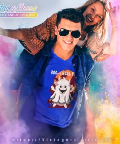 Pumpkin Moon Moo I Mean Boo Cow Ghost Halloween V Neck TShirt