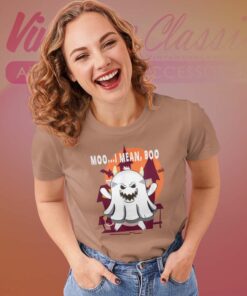 Pumpkin Moon Moo I Mean Boo Cow Ghost Halloween Women TShirt