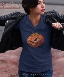 Pumpkin Skull Head Rare Halloween V Neck TShirt