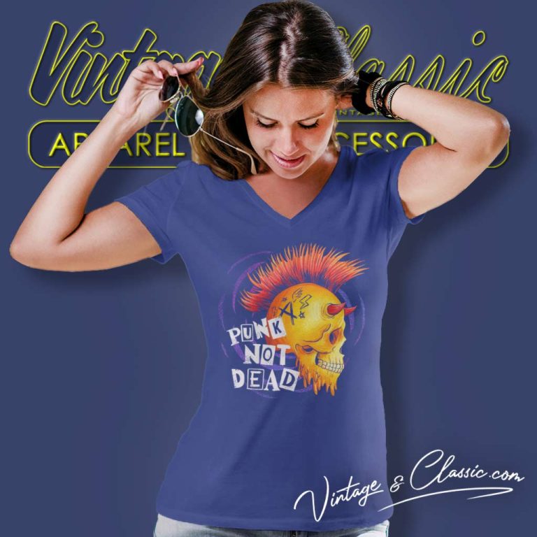 Punks Not Dead Rock And Roll V Neck TShirt Punks Not Dead Rock And Roll V Neck TShirt