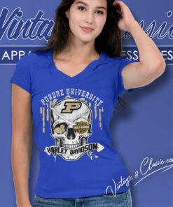 Purdue University Harley Davidson Skull V Neck TShirt