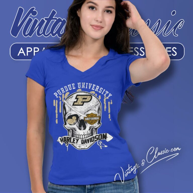 Purdue University Harley Davidson Skull V Neck TShirt Purdue University Harley Davidson Skull V Neck TShirt