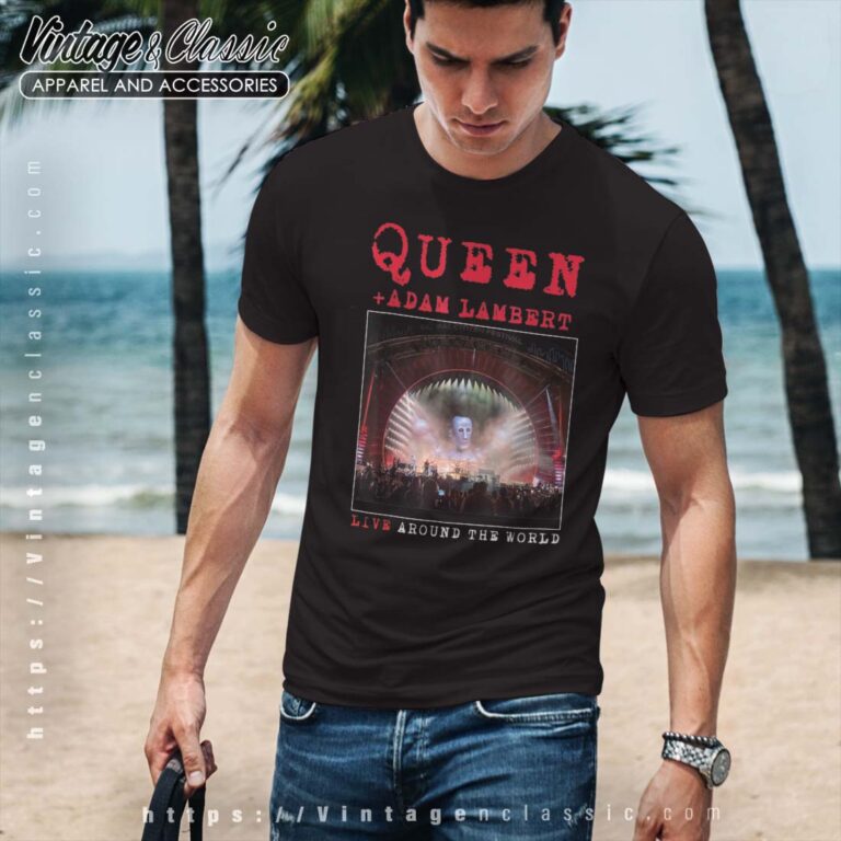 Queen Adam Lambert Live Around The World Stage Photo Tshirt Queen Adam Lambert Live Around The World Stage Photo Tshirt