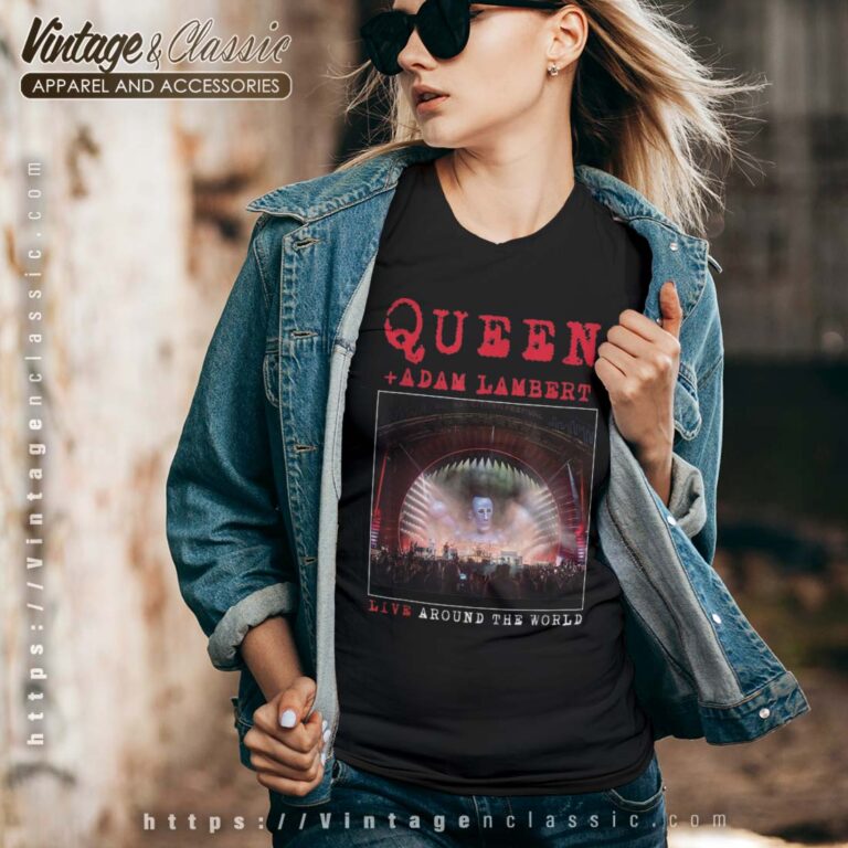 Queen Adam Lambert Live Around The World Stage Photo Vneck Queen Adam Lambert Live Around The World Stage Photo Vneck