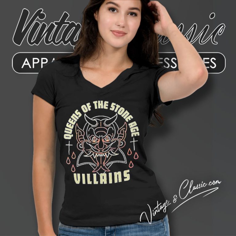 Queen Of The Stone Age Villains V Neck TShirt Queen Of The Stone Age Villains V Neck TShirt