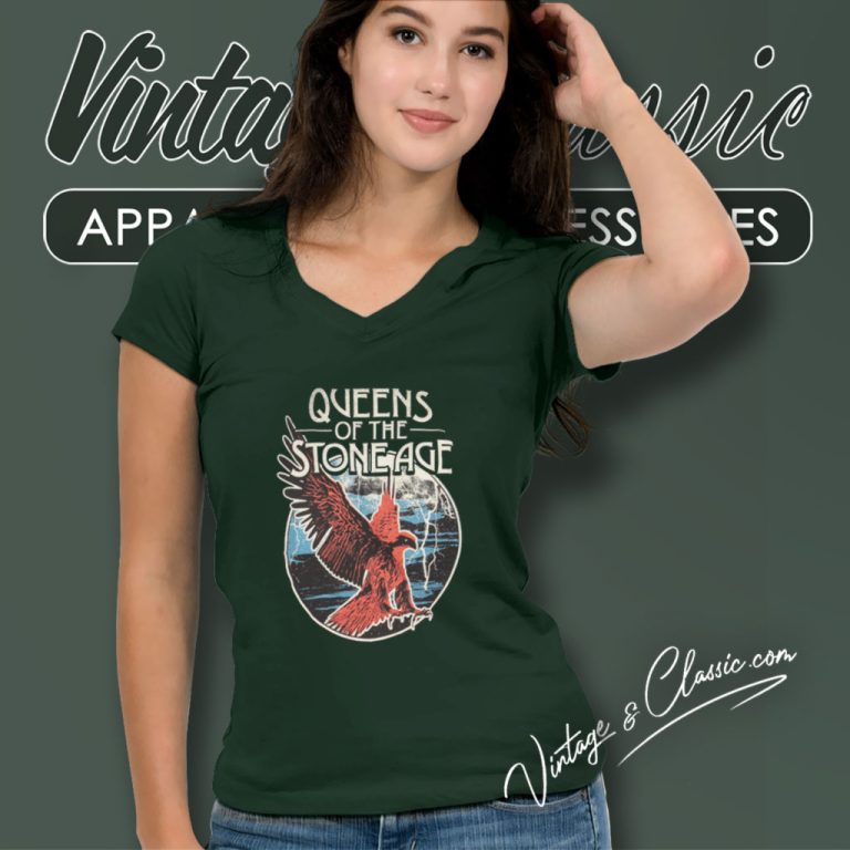 Queens Of The Stone Age Eagle V Neck TShirt Queens Of The Stone Age Eagle V Neck TShirt