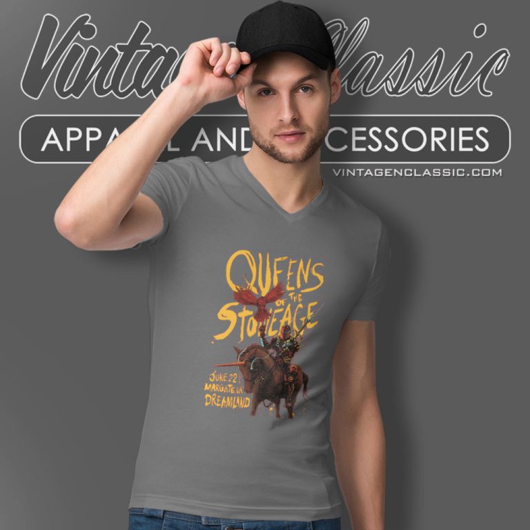 Queens Of The Stone Age Margate Uk V Neck TShirt Queens Of The Stone Age Margate Uk V Neck TShirt