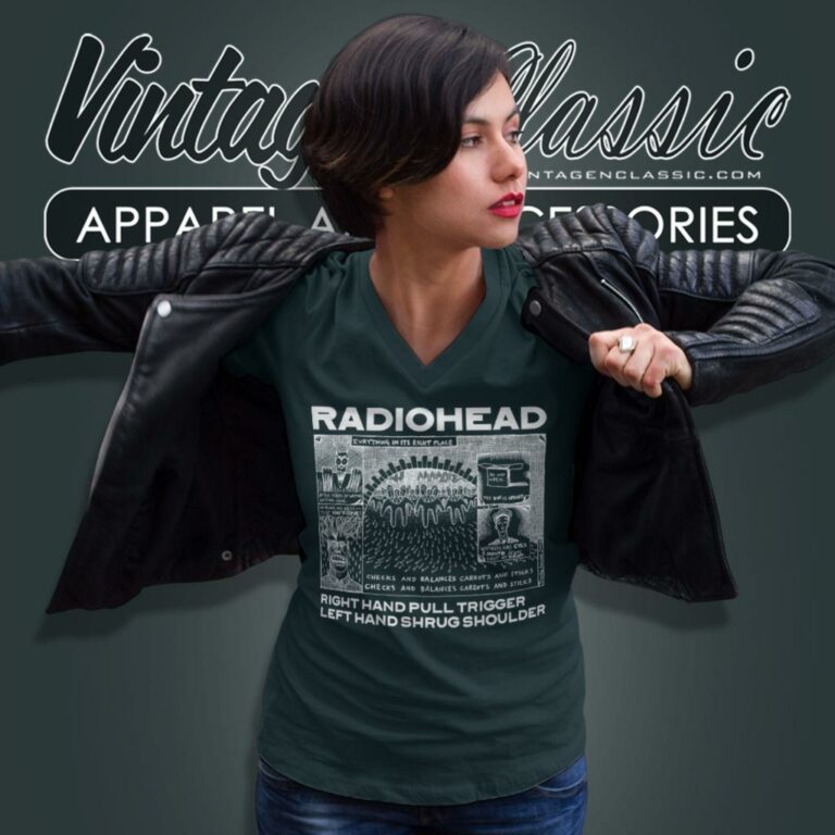 Radiohead Right Hand Pull Trigger V Neck TShirt Radiohead Right Hand Pull Trigger V Neck TShirt