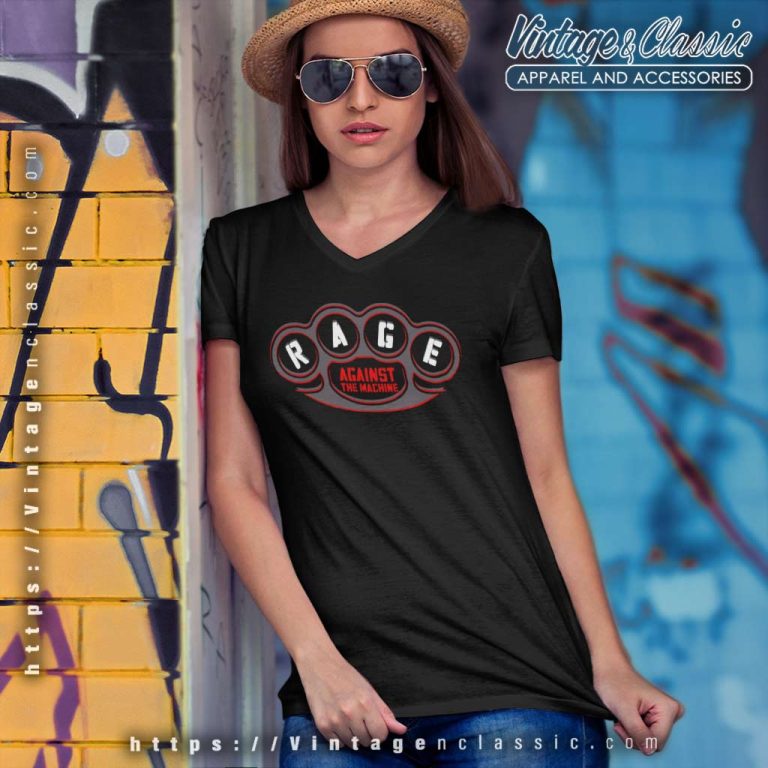 Rage Against The Machine Brass Knuckles V Neck TShirt Rage Against The Machine Brass Knuckles V Neck TShirt